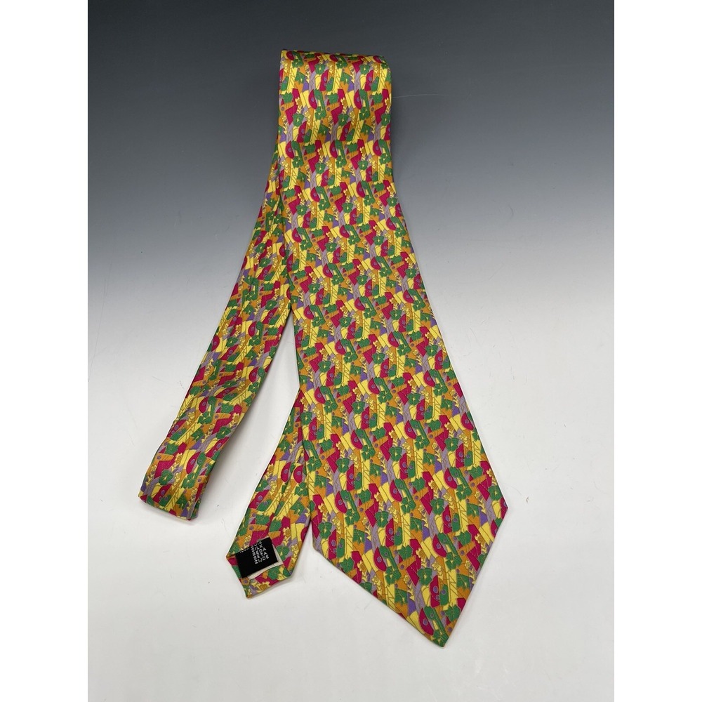 Vintage Andre Claude Canova Necktie‎ Silk Geometric Shapes France Colorful
